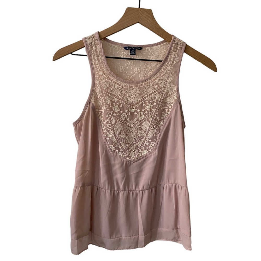 American Eagle Outfitters Sleeveless Top Blush Ivory Embroidered S/P